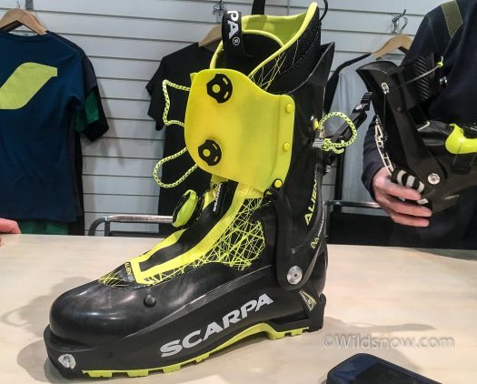 Photo Jan 12, 12 58 52 PM-January 12, 2017-1 Another new boot from Scarpa for next season: the Alien RS. An updated Alien with LFT reinforced grillamid throughout. I tried them on quickly; more stiff than the curent alien, but a bit soft for my taste.