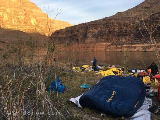 Snoozing on one of our final mornings of the trip after floating through the night under the full moon to this “bivy” campsite. Snoozing on one of our final mornings of the trip after floating through the night under the full moon to this “bivy” campsite.