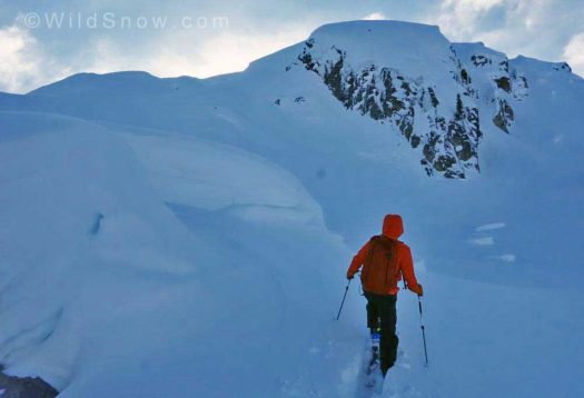 Heading up Journeyman Peak. Not often one gets to go uphill in full puffy and Goretex. It was cold!