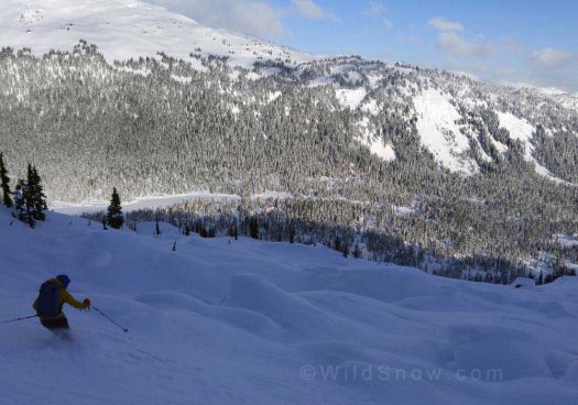 Heading down Journeyman Peak. Behind is Hidden Peak and the area we skied the second day.