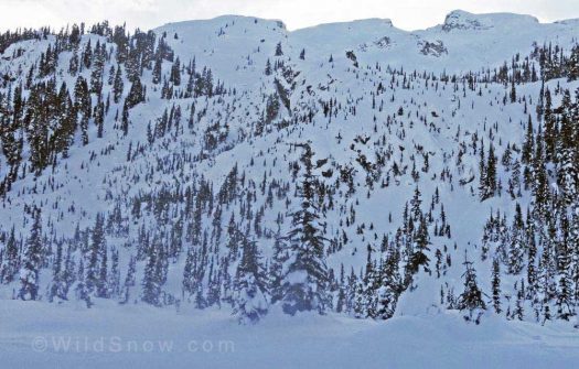 Looking back at the slope we skied towards Journeyman Ridge. We skied a route called FMG. See below for run pics. Looking back at the slope we skied towards Journeyman Ridge. We skied a route called FMG. See below for run pics.