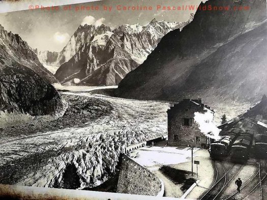 Mer de Glace and the Montenevers train station in the 1980s. Photo of photo by Caroline Pascal. Mer de Glace and the Montenevers train station in the 1980s. Photo of photo by Caroline Pascal.