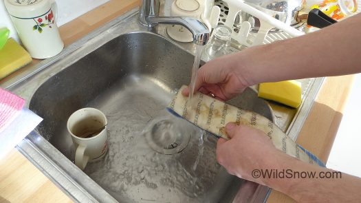 So, Werner doused the groody skin with cleaner, scrubbed with an abrasive cleaning pad, rinsed in the sink. So, Werner doused the groody skin with cleaner, scrubbed with an abrasive cleaning pad, rinsed in the sink.