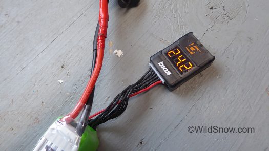 LVM cycles through displays, total voltage and voltage for individual cells in the LiPo battery brick. LVM cycles through several displays, total voltage and voltage for individual cells in the LiPo battery brick.