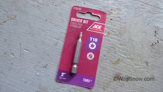FAT came with numerous elongated driver bits, but sadly not the torx 10 that some tech bindings require. FAT came with numerous elongated driver bits, but sadly not the torx 10 that some tech bindings require.