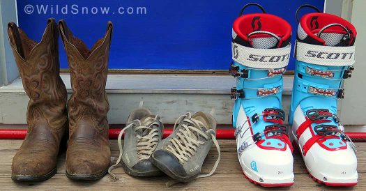 Essentials for a Colorado backcountry girl: Tony Lama cockroach killers, SCARPA Mohitos, Scott Celeste III. Essentials for a Colorado backcountry girl: Tony Lama cockroach killers, SCARPA Mohitos, Scott Celeste III.