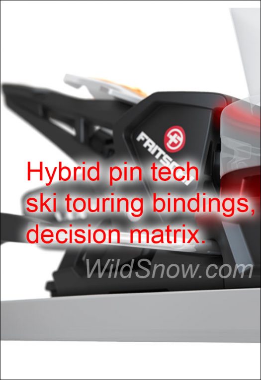 Hybrid pin tech ski touring  bindings tend to have heels that appear as alpine bindings.