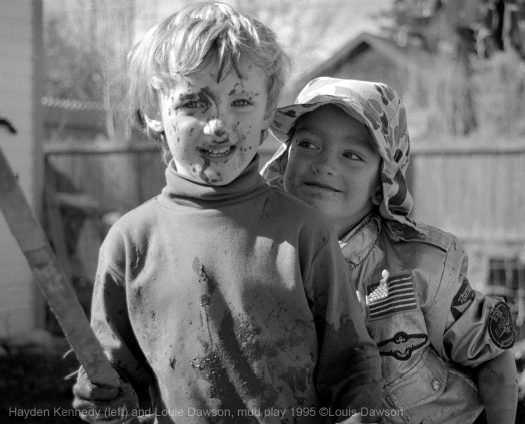 Hayden Kennedy (left) and Louie Dawson, swords and mud 1995.