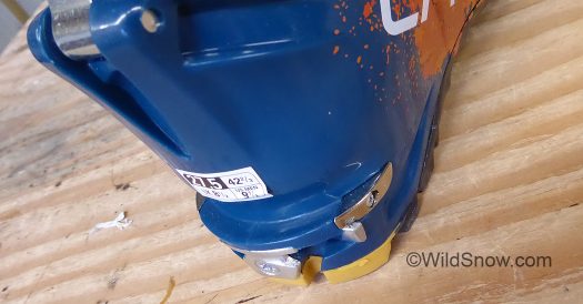 As before, tech fittings are present for classic tech bindings or Trab. The heel fittings can be removed and trimmed if you're not on Trab. As before, tech fittings are present for classic tech bindings or Trab. The heel fittings can be removed and trimmed if you're not on Trab.