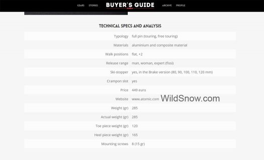 Technical specifications for the bindings are clear and useful. Technical specifications for the bindings are clear and useful.