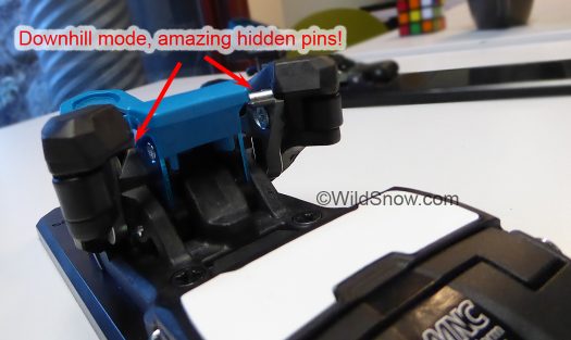 Toe in downhill mode, showing how the transformer pins hide. Toe in downhill mode, showing how the transformer pins hide.