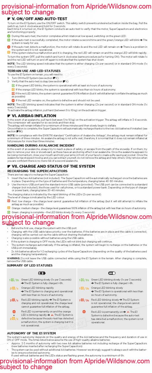 LED status indicators infos, from provisional Alpride manual. Click to enlarge.