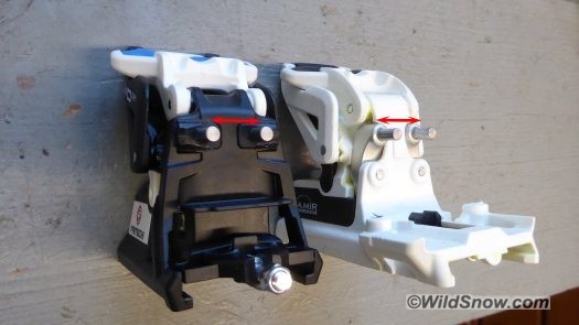 Vertical release is accomplished by the pins spreading apart as the boot heel fitting is pulled up. Vertical release is accomplished by the pins spreading apart as the boot heel fitting is pulled up.