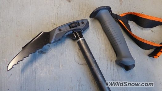 In the name of science, the grip was removed so you can see how the pick attaches to threaded insert at top of pole. In the name of science, the grip was removed so you can see how the pick attaches to threaded insert at top of pole.