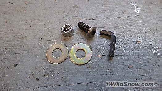 Washers, nuts, bolt and hex wrench. Washers, nuts, bolt and hex wrench.