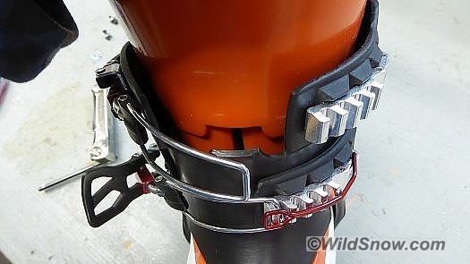Secret sauce, the darker part matches up with the orange cutout, locking together when the boot is buckled. Secret sauce, the darker part matches up with the orange cutout, locking together when the boot is buckled.