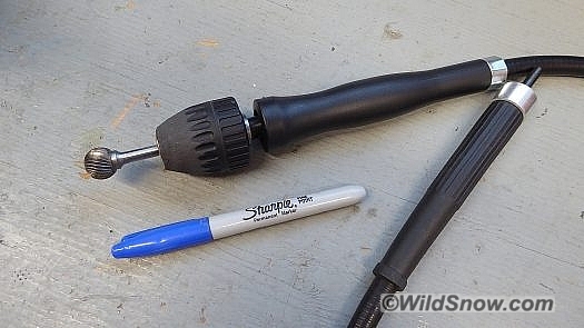 Flex shaft with burr, standard method of removing cuff rivets. Flex shaft with burr, standard method of removing cuff rivets.