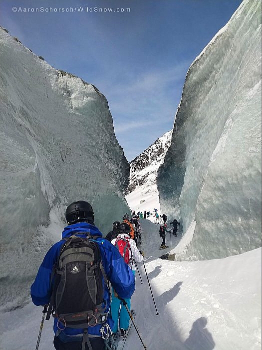 Skiing through the ice blocks.  Photo credit Aaron Schorsch.