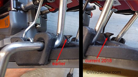 Brake hook comparison, the latest (right) also has a stronger hidden spring.
