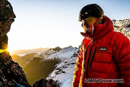 Sunrise at our bivy on the first ascent of the Lung-Ta Buttress in the Makalu-Barun Valley. The Grade VII well within its limits. Sunrise at our bivy on the first ascent of the Lung-Ta Buttress in the Makalu-Barun Valley. The Grade VII well within its limits.