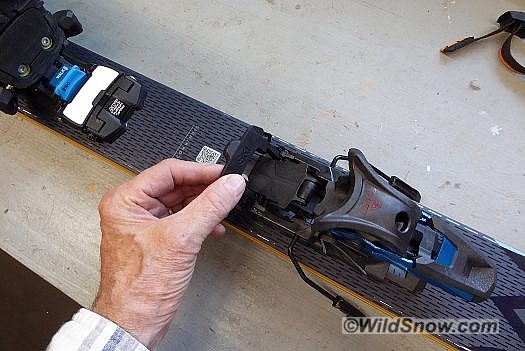 You flip up the brake lock _before_ entering the binding. You flip up the brake lock _before_ entering the binding.