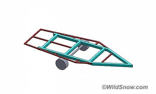 TrailerFrame Here's the CAD model showing the floor plan. The blue is the original trailer frame, and the red parts are the portions I welded on. It ended up a bit different in real life, but it's fairly similar.