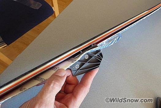 Cutting. Liner plastic remains on the skin, over the ski edges, allowing the cutter to move like going through warm butter. Cutting. Liner plastic remains on the skin, over the ski edges, allowing the cutter to move like going through warm butter.