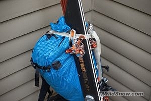 LD BD Cirque review-7 Detail of the super solid diagonal ski carry system. It's the best stock system I've ever seen on a pack.
