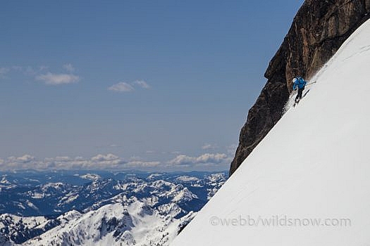 Testing the Waybacks edge-hold on some fun steep corn skiing last spring in the Cascades.