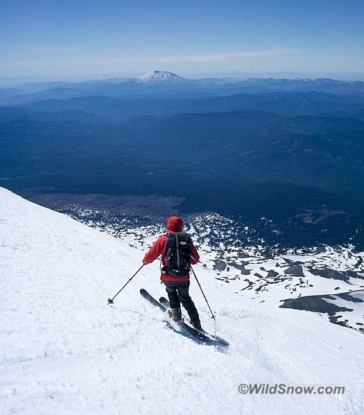 Peter 'warming up' on the top portion of NFNWR. Mt. St. Helens visible in the distance