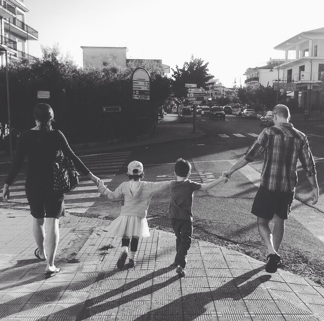 Rob and the family, wandering the streets of southern Italy.