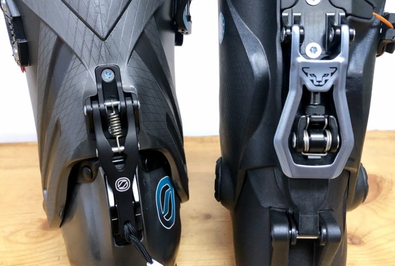 The La Sportiva Sytron on the left has an excellent walk mode, but the Hoji on the right is designed for skiing.