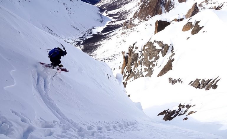 Chris sniffs out another hidden couloir above Frey. Photo: Andy Sovick