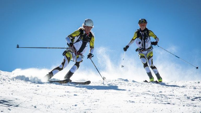 Janelle's racing alter-ego, Jaselle, often takes the stage in skimo races.