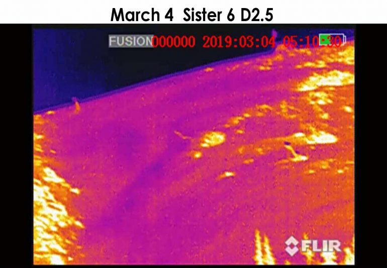 Thermal image view of an avalanche breaking at night. CAIC uses thermal imagery to track avalanche activity, particularly close to road ways. Image: CAIC
