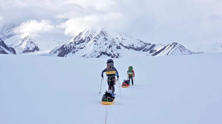 I enjoyed the first shift on the sled-free end of the rope. Lower Kahiltna Glacier. Photo @g.allen.smith