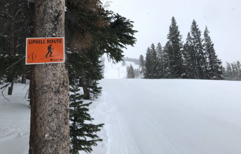 At Aspen Highlands, skiers can skin up a designated route to mid-mountain any time of day.