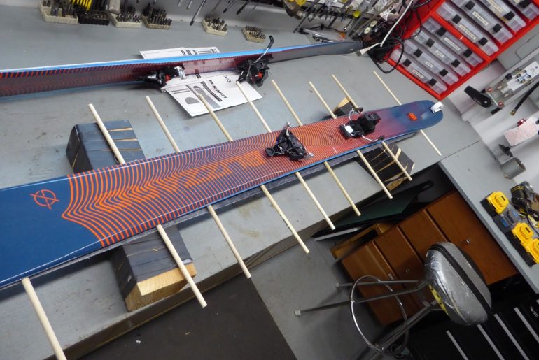 After attaching the skin, I then flipped the ski over for centering.