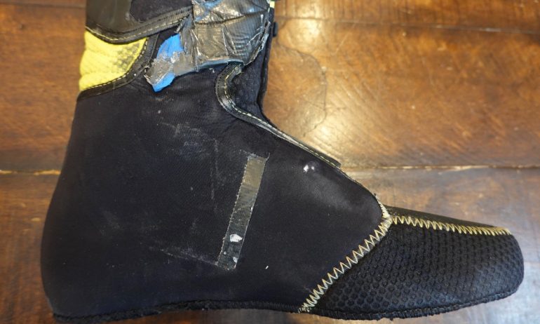 Ugly but effective. The small blue pad helped greatly with some inner ankle rubbing. Also notice the removed pad when this liner went from its original Tecnica Zero G Pro into an Alien RS.