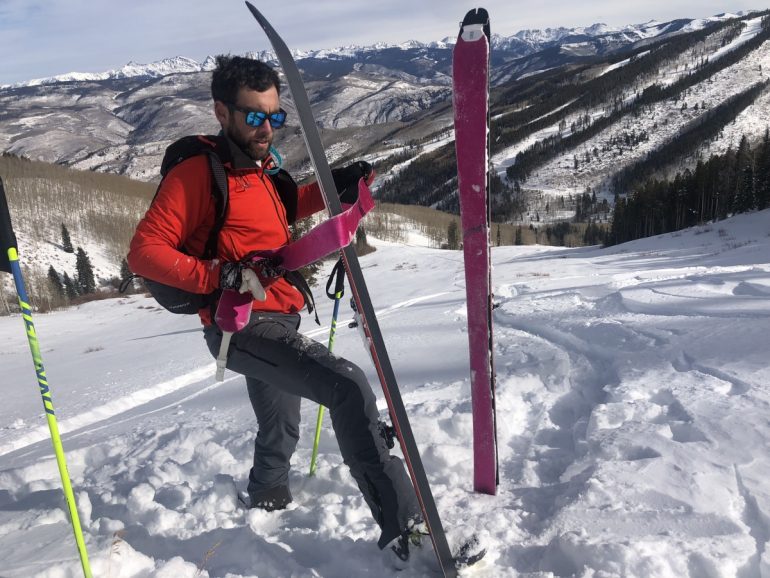 The ol' ski scrape trick helps to remove ice and snow from the skin.