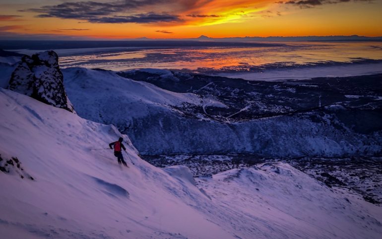 Dr. Alex Lee and a friend take full advantage of Alaska's lingering twilight on a recent winter afternoon.