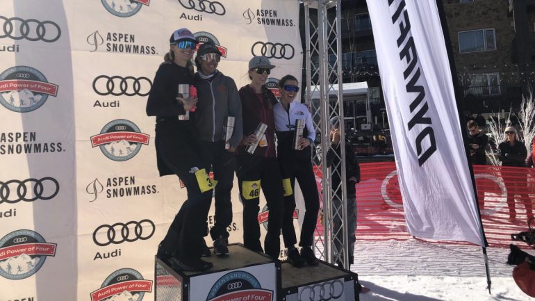 That official podium will make anyone feel like a winner. Sarah and I on the Power of Two stage (far right). Third place winners MIA.