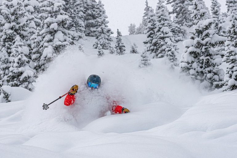 If we’re lucky enough to have powder this deep, sometimes I’ll just tell the skier to ski straight at me and I’ll track them throughout the whole frame until they pass me. I kept my active focus points in the lower ? of the frame to allow more room to the right to balance out the image. Camera: Sony A7Riii w/ 24-105f4 at 1/1600, f7.1, ISO 400, at 69mm Skier: Bennett Levine