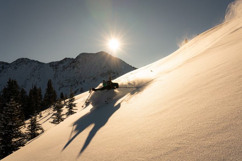 Using Caltopo, we knew the sun would come over the peak at 9:15am and illuminate the NE facing slope.
