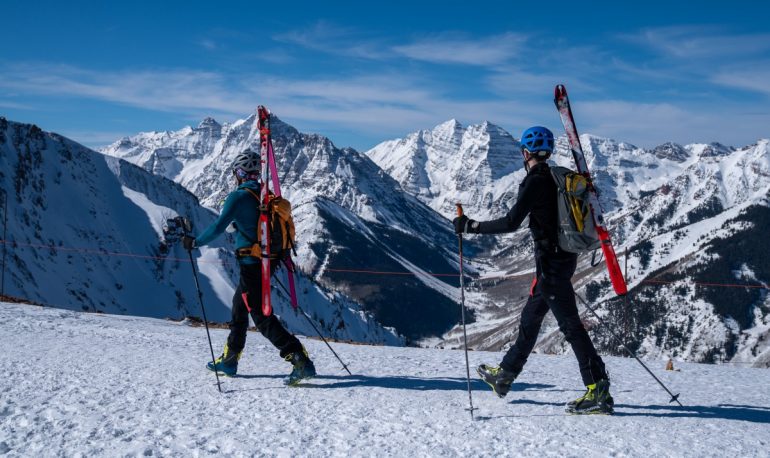 Pyramid Peak and Maroon Bells provided and distractingly spectacular view on the bowl climb. Photo: Brendan Sandness @brendensandness
