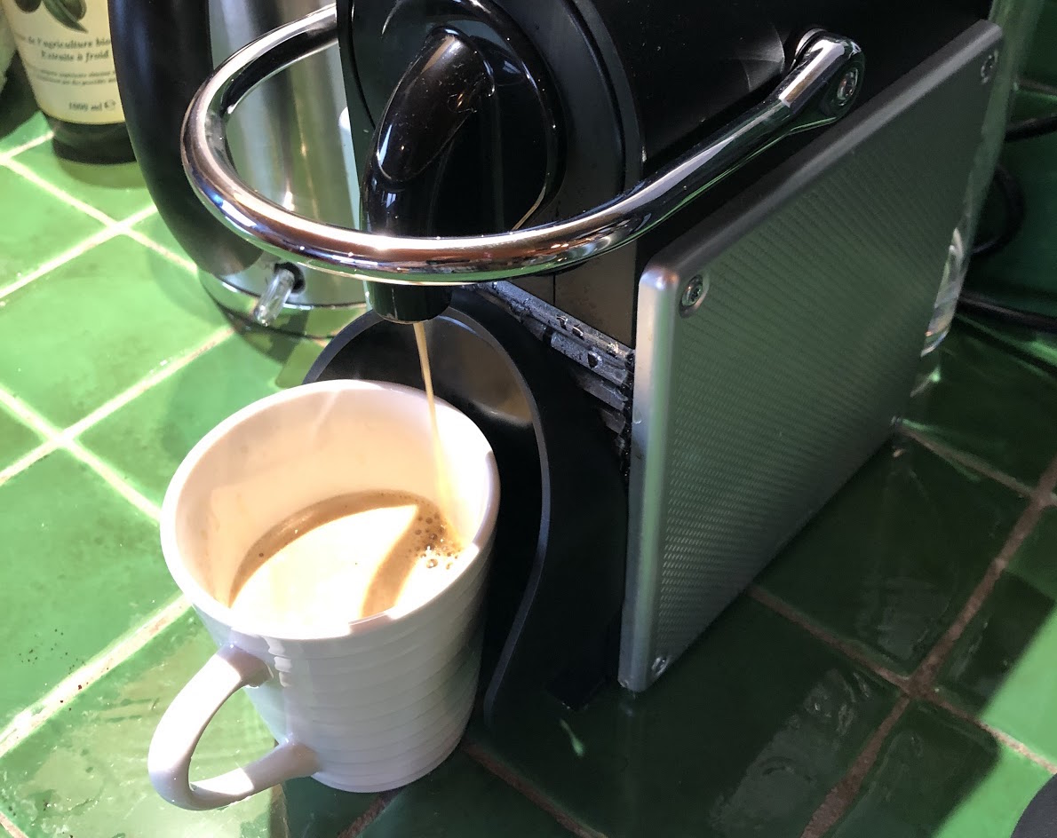 The Nespresso churning out a Quadruple Clooney.