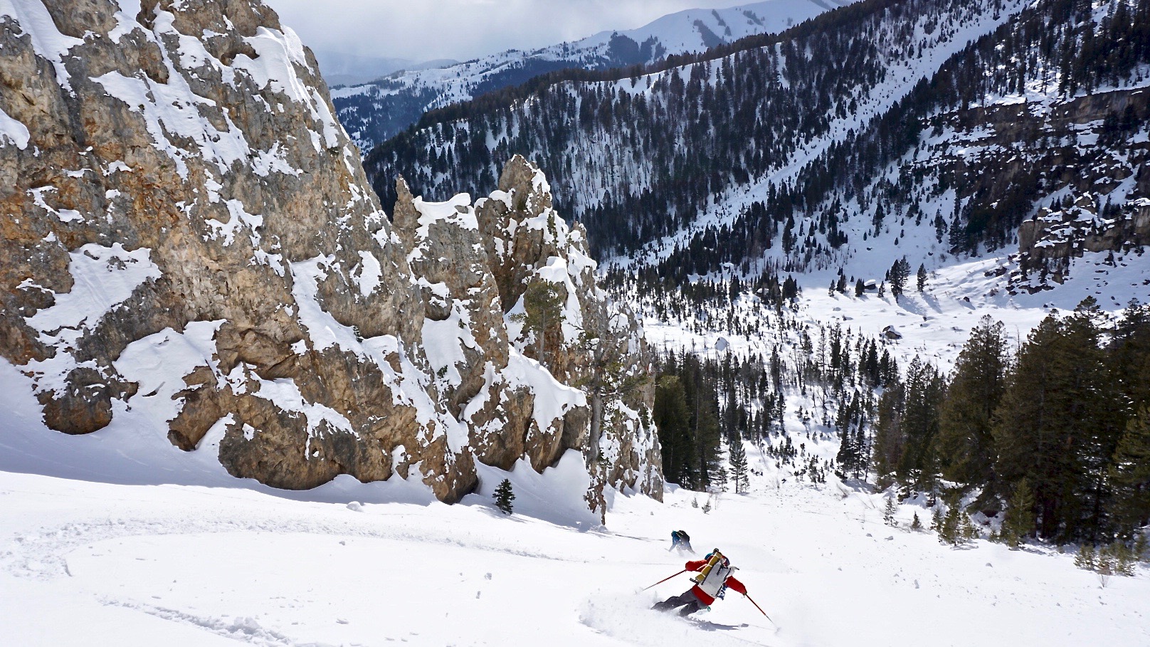 Day Two of a traverse through the Gros Ventres outside of Jackson, WY. Sun softened mank with a heavy pack. We covered 60 plus miles over three days while exploring a new alpine arena. Photo: Clark Henarie