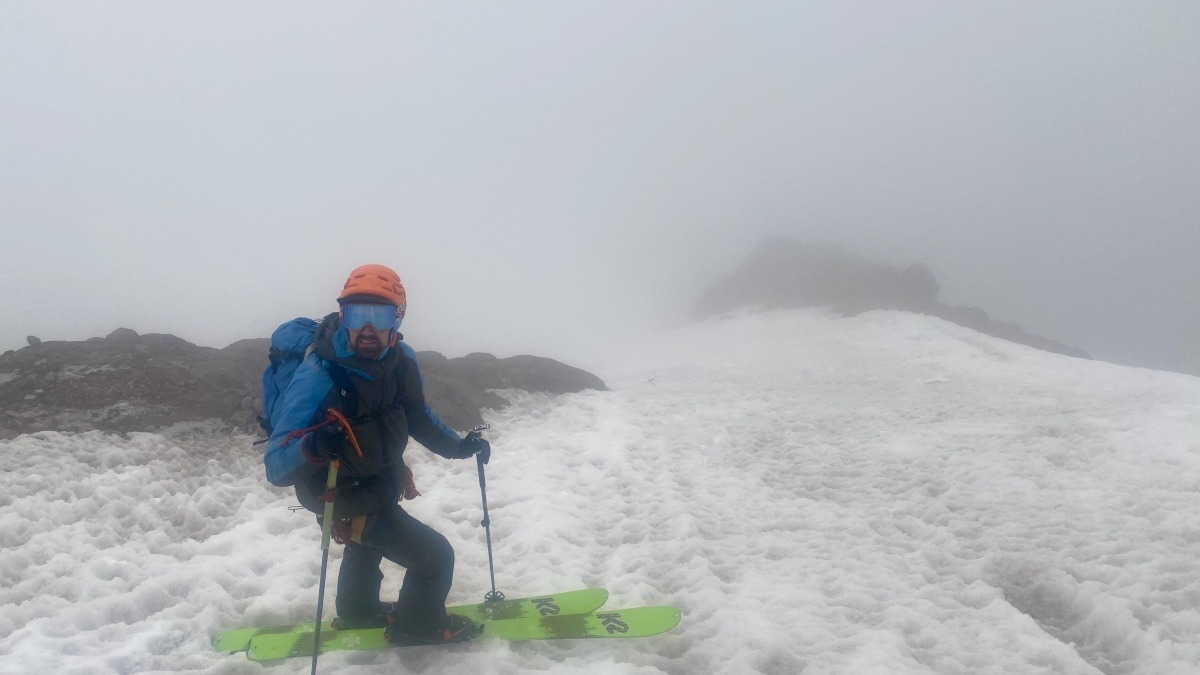 The clouds rolled in so quick, we retreated from our original plan to ski down. Louie at the top of the Fuhrer Finger.