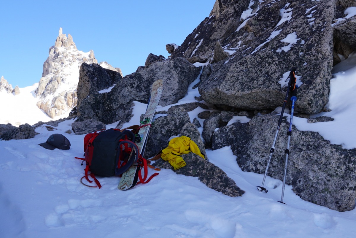 Topping out at couloir number 3 with a classic view of Principal.