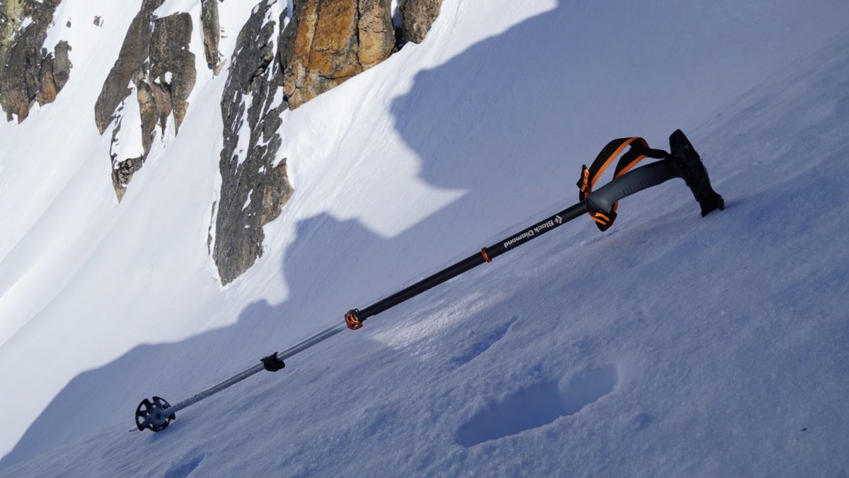 One function I’ve found myself using with the Whippet is at transition points, I stab the pick into the snow just like this picture, and will use it as a tie-off. Buckle your helmet to it, clip gloves. A nice piece of mind when a simple mistake means a piece of gear could take off like a rocket.